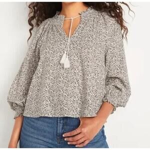 NWT Old Navy Oversized Long-Sleeve Smocked‎ Linen-Blend Top Ditsy Floral Sz 2X